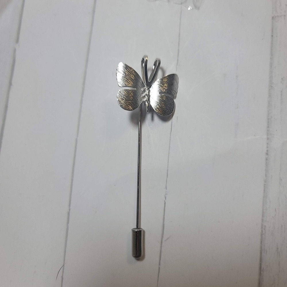 Vintage Danecraft Sterling Silver‎ Butterfly Stick Pin Textured Lapel Brooch